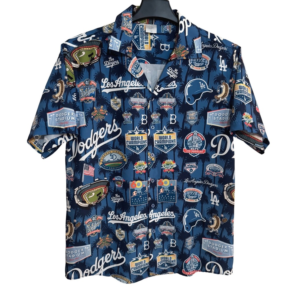 Los Angeles Dodgers Button Down Shirt Mens M Short Sleeve AOP World Champions